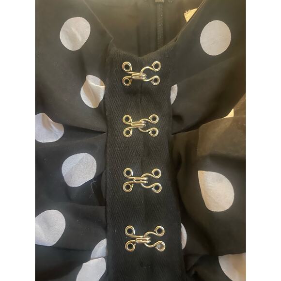URBAN OUTFITTERS Puff Sleeve Polka Dot Mini Dress Small S Black White - Picture 7 of 11